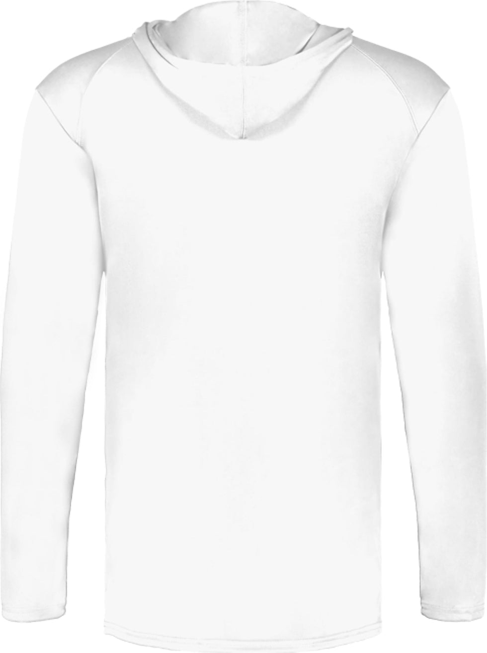Rear View of WHITE B-CORE L/S HOOD TEE