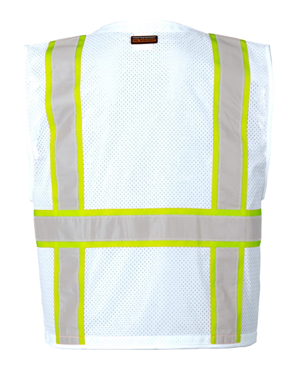 Front View of White - B105 EV Series® Enhanced Visibility Multi-Pocket Mesh Vest - B100-111
