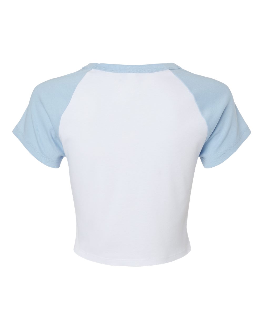 Front View of White/ Baby Blue Women's Micro Rib Raglan Baby Tee - 1201