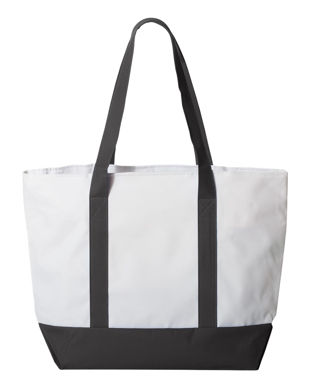 Front View of White/ Black Bay View Giant Zippered Tote - 7006