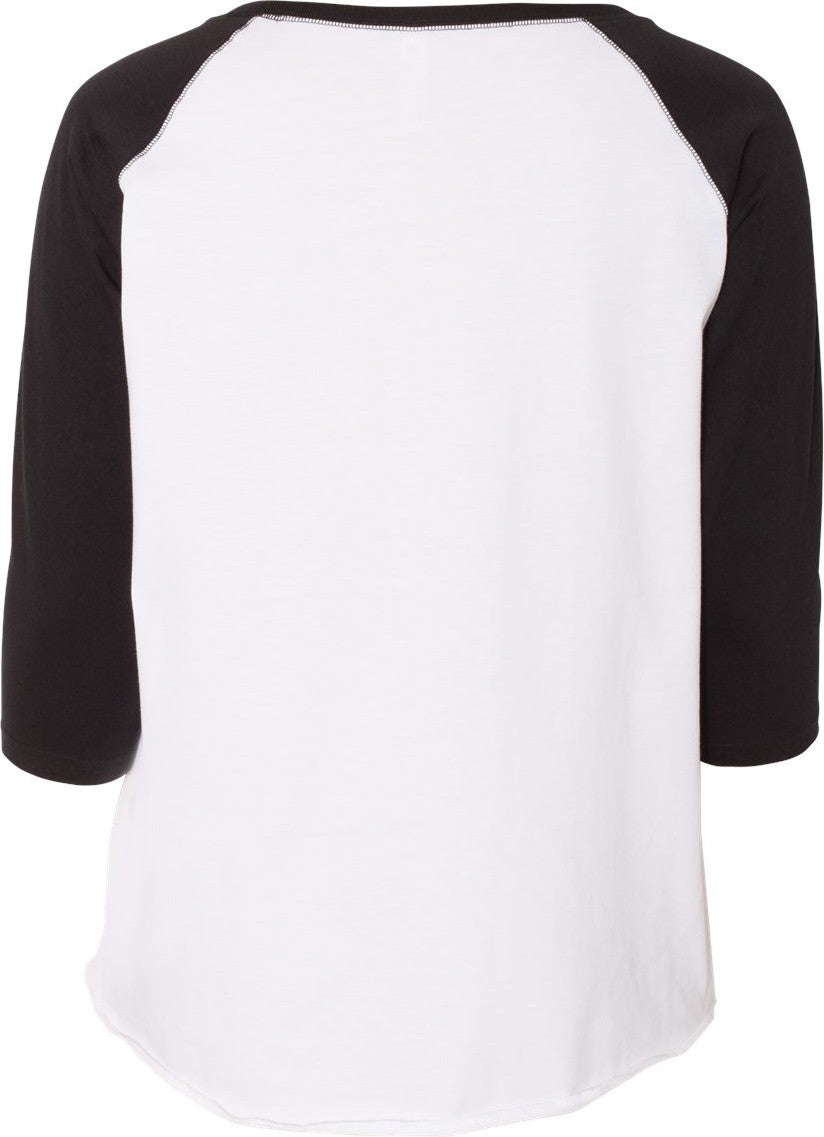 Front View of White/ Black Curvy Collection Women's Baseball Three-Quarter Sleeve Tee - 3830