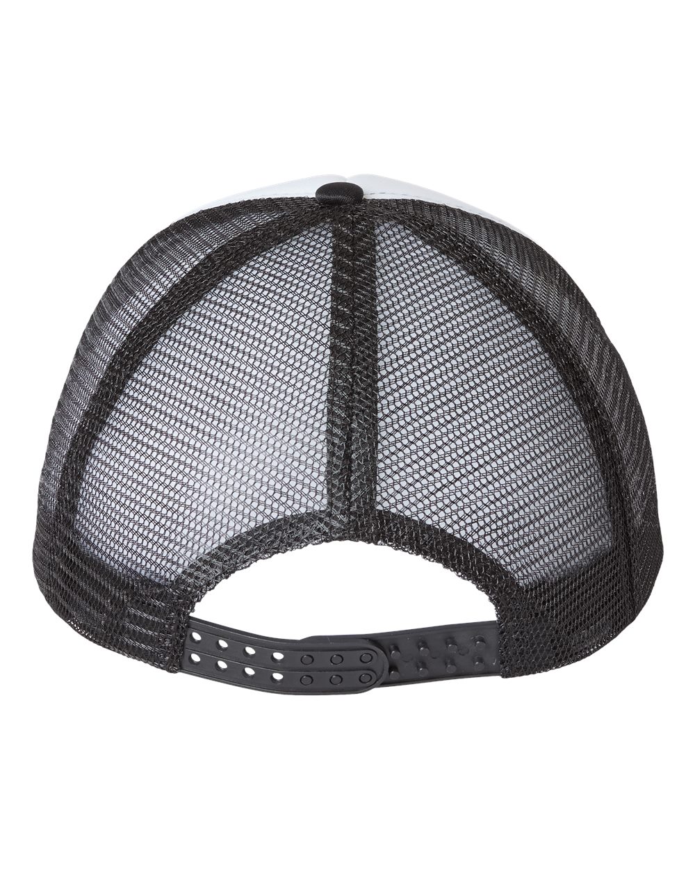 Rear View of White/ Black Foam Mesh-Back Trucker Cap - VC700