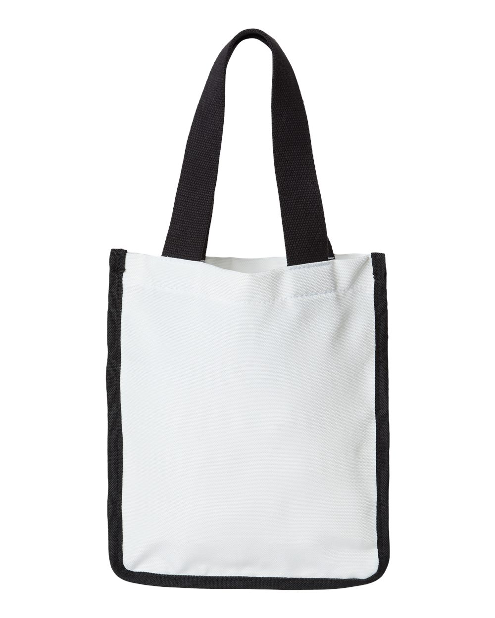 Front View of White/ Black Sublimation Small Tote - PSB810