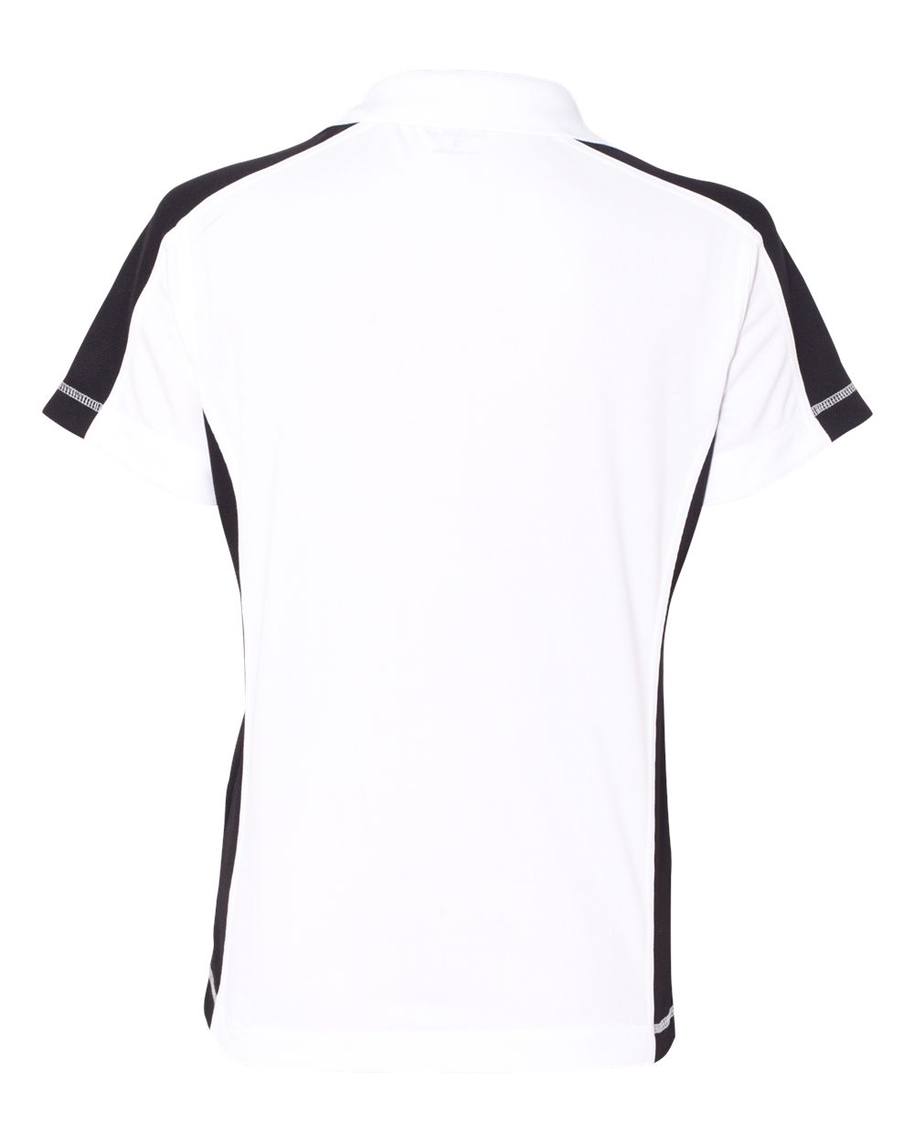 Rear View of White/ Black Women&#39;s Colorblocked Moisture Free Mesh Polo - 5465