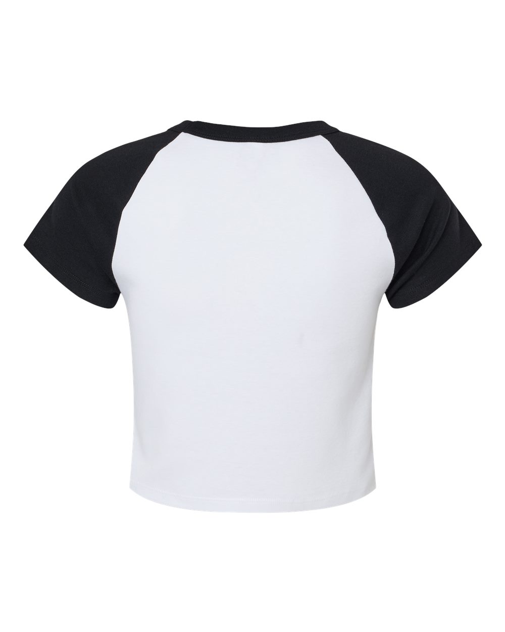 Rear View of White/ Black Women's Micro Rib Raglan Baby Tee - 1201
