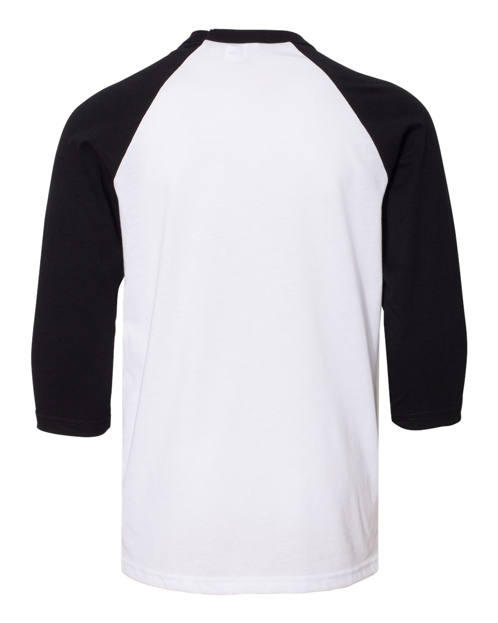 Front View of White/ Black Youth Three-Quarter Sleeve Baseball Tee - 3200Y