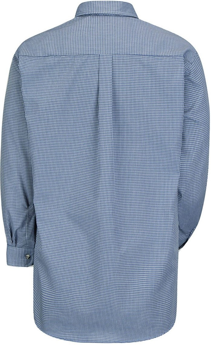 Front View of White/ Blue Plaid - 345 Mini-Plaid Uniform Long Sleeve Shirt - SP74