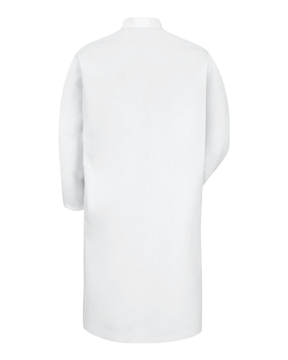 Rear View of White Butcher Coat with Exterior Chest Pocket - KS62