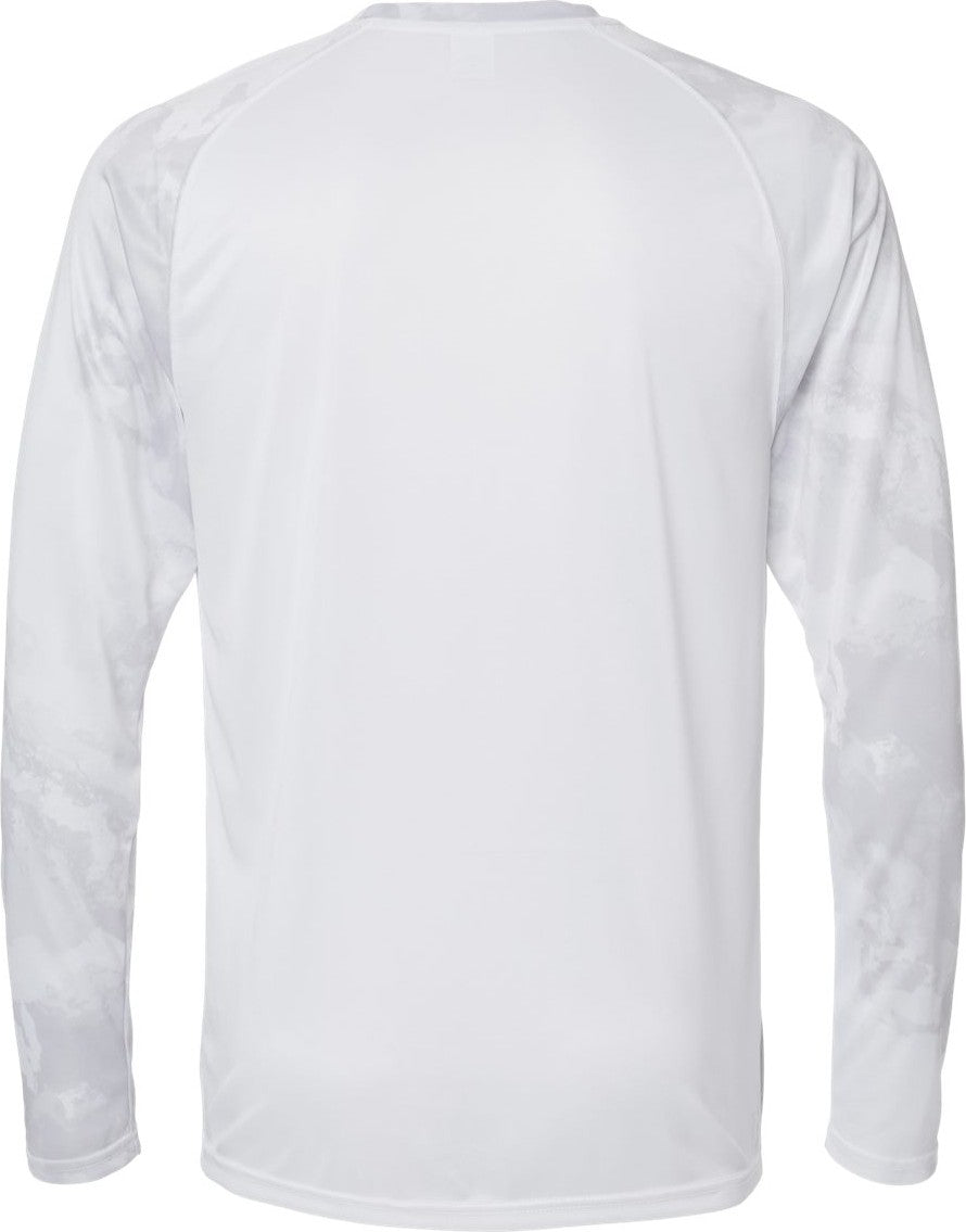 Front View of White Cabo Camo Performance Long Sleeve T-Shirt - 228