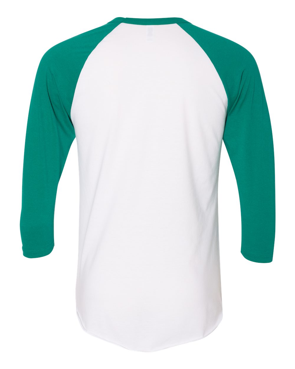 Front View of White/ Evergreen 50/50 Raglan Three-Quarter Sleeve Tee - BB453W