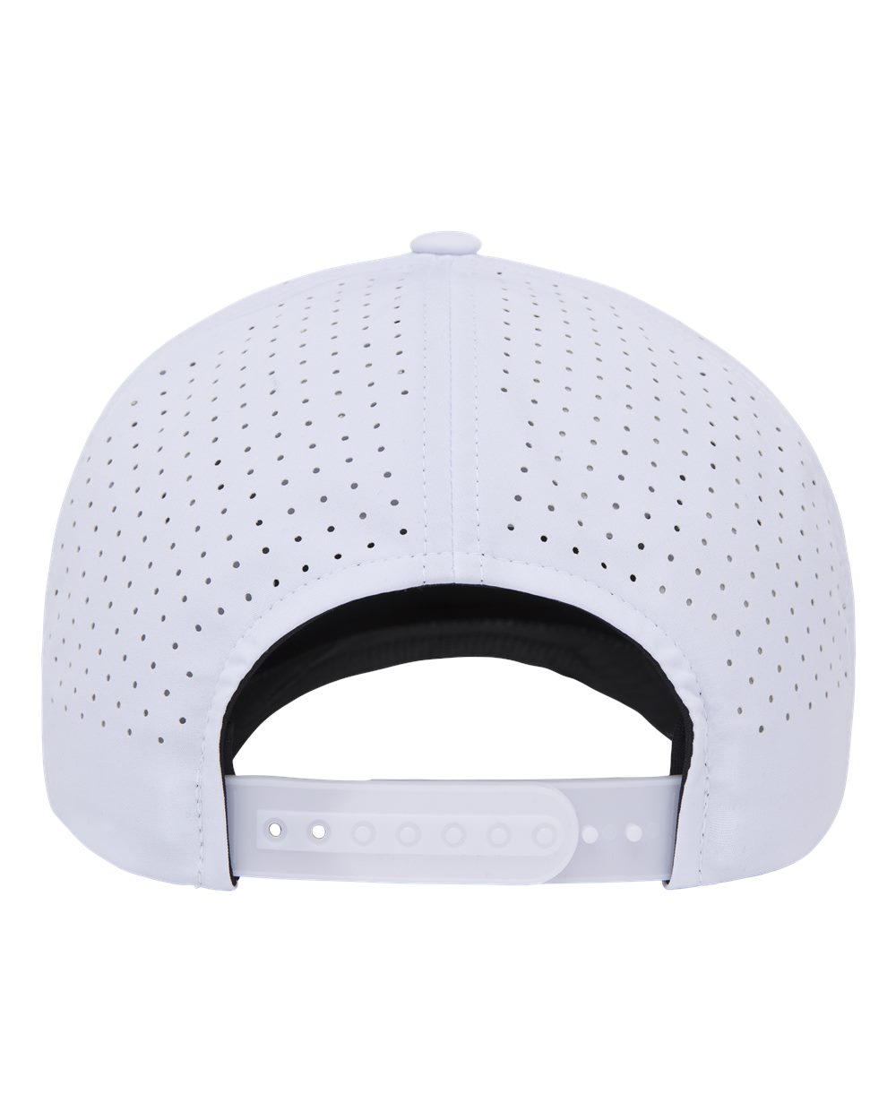 Front View of White Five-Panel Snapback with Perforated Cap - 5389AP