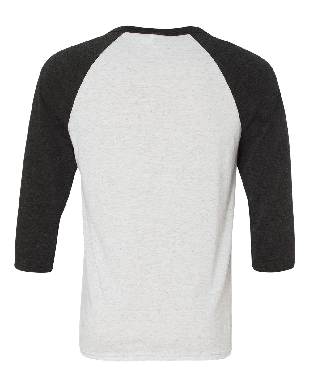 Rear View of White Fleck/ Charcoal Triblend Three-Quarter Sleeve Baseball Tee - 3200