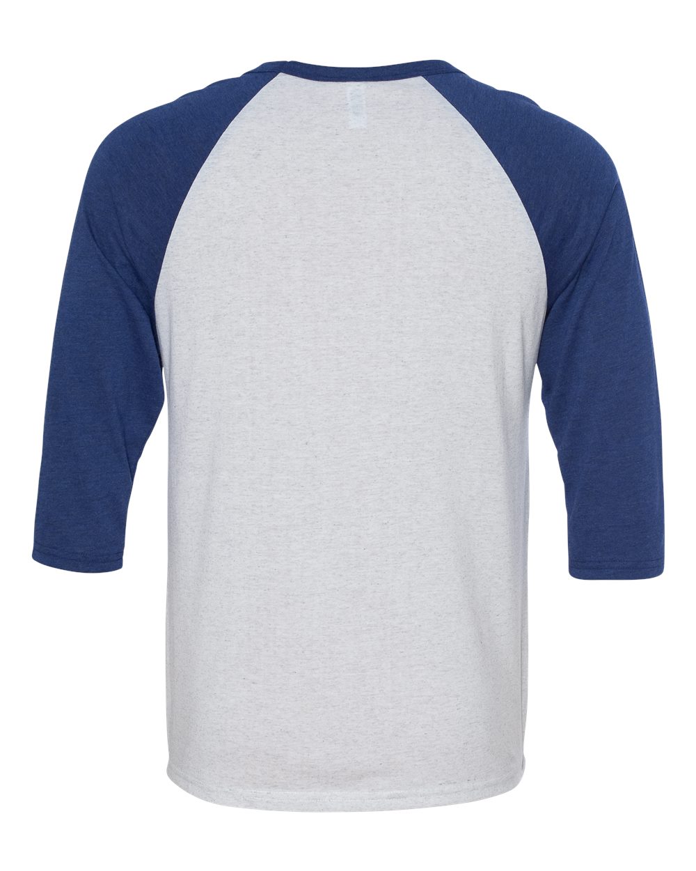 Rear View of White Fleck/ Navy Triblend Three-Quarter Sleeve Baseball Tee - 3200
