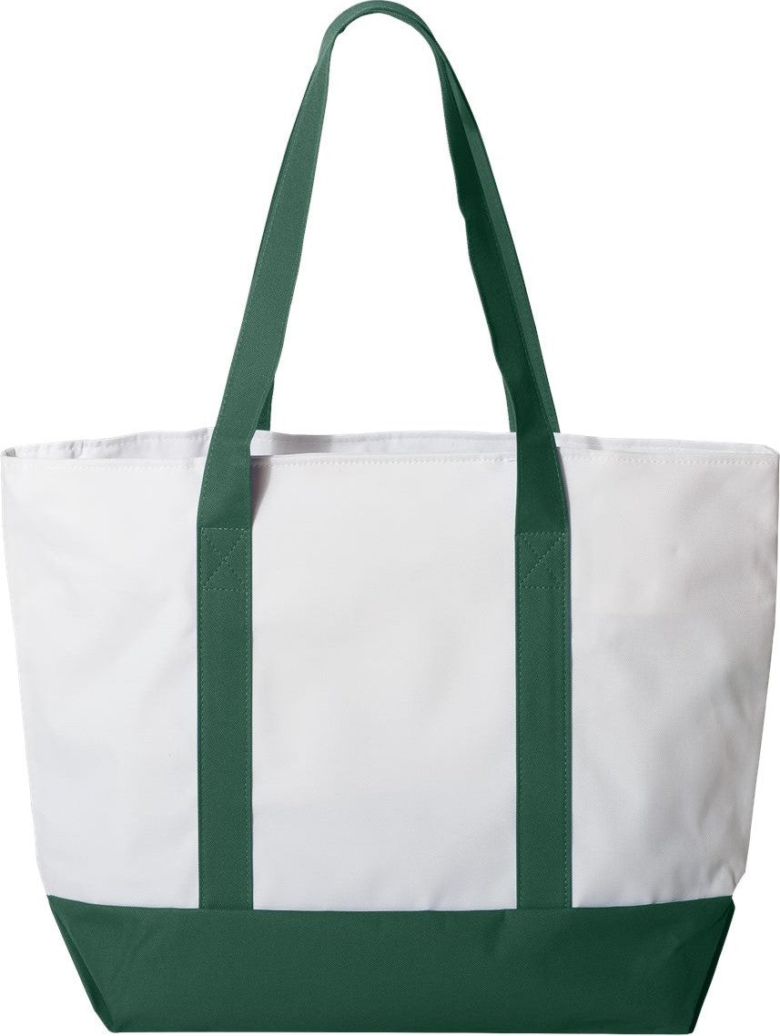 Front View of White/ Forest Bay View Giant Zippered Tote - 7006