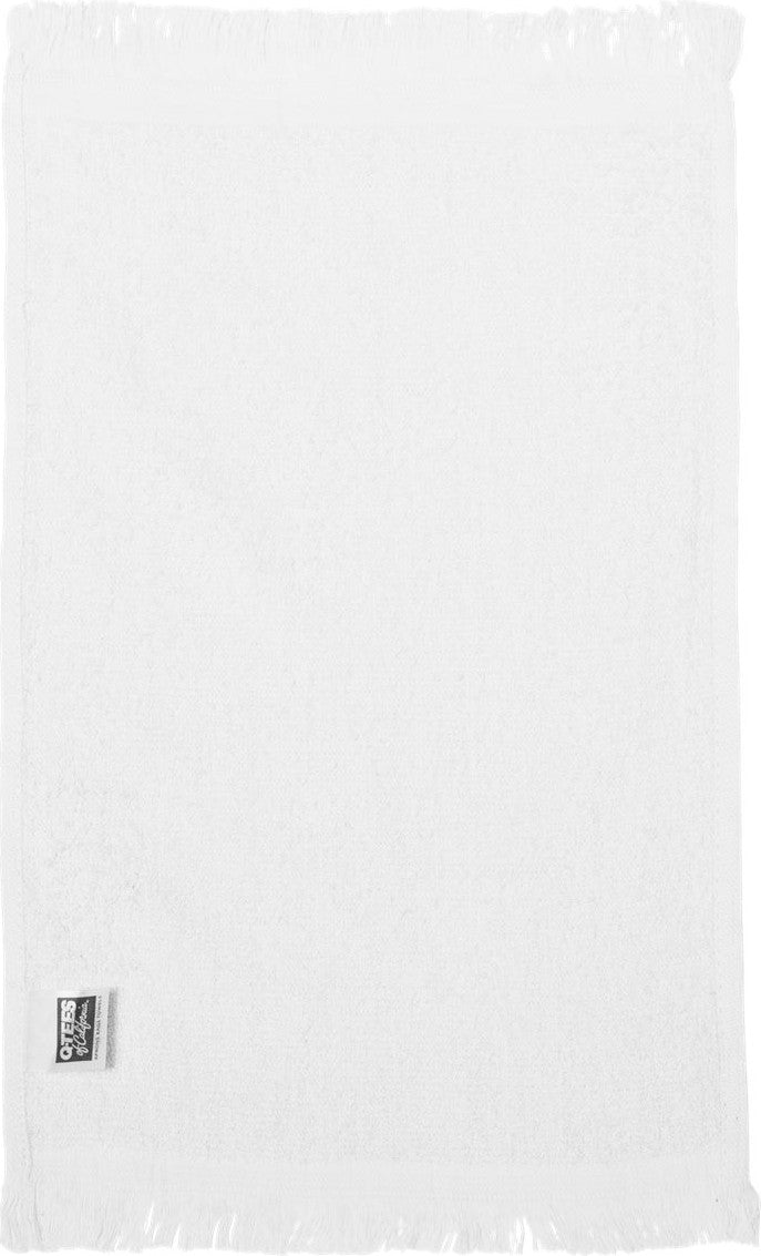 Front View of White Fringed Fingertip Towel - T100