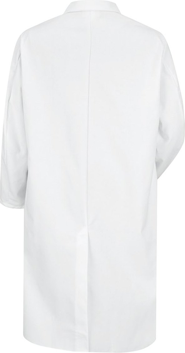 Rear View of White Full Cut Butcher Coat - KT50