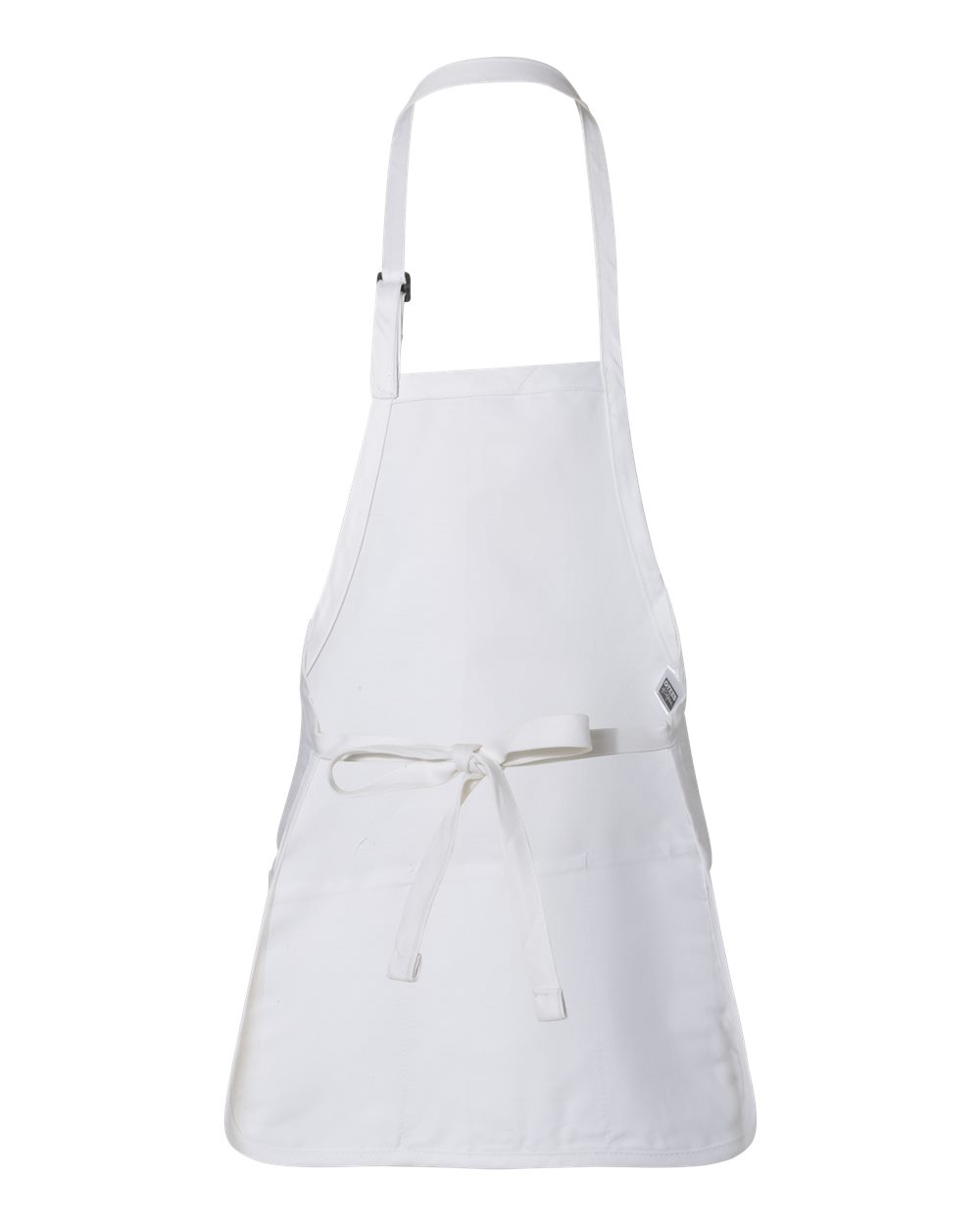 Front View of White Full-Length Apron with Pouch Pocket - Q4250