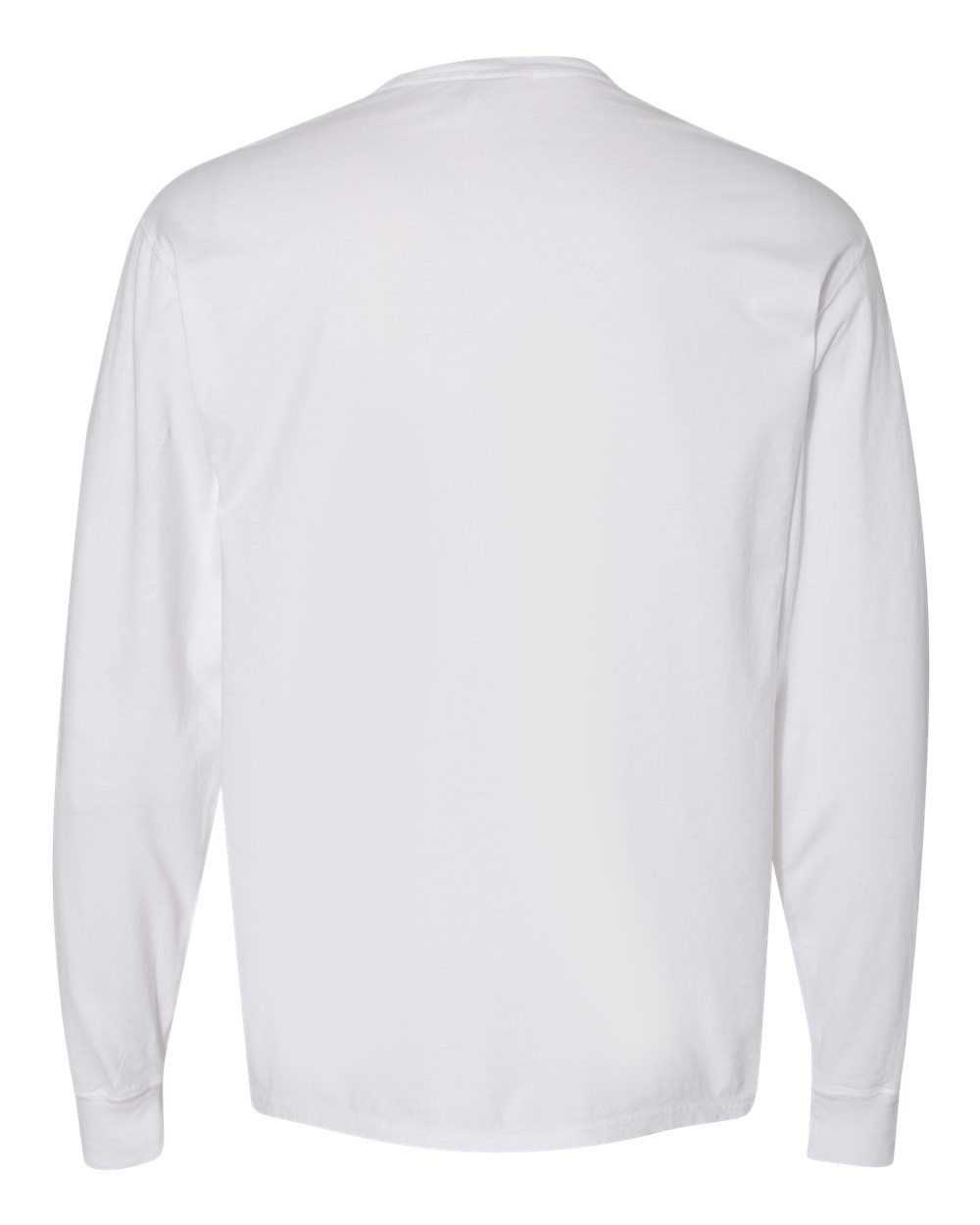 Front View of White Garment-Dyed Long Sleeve T-Shirt With a Pocket - GDH250