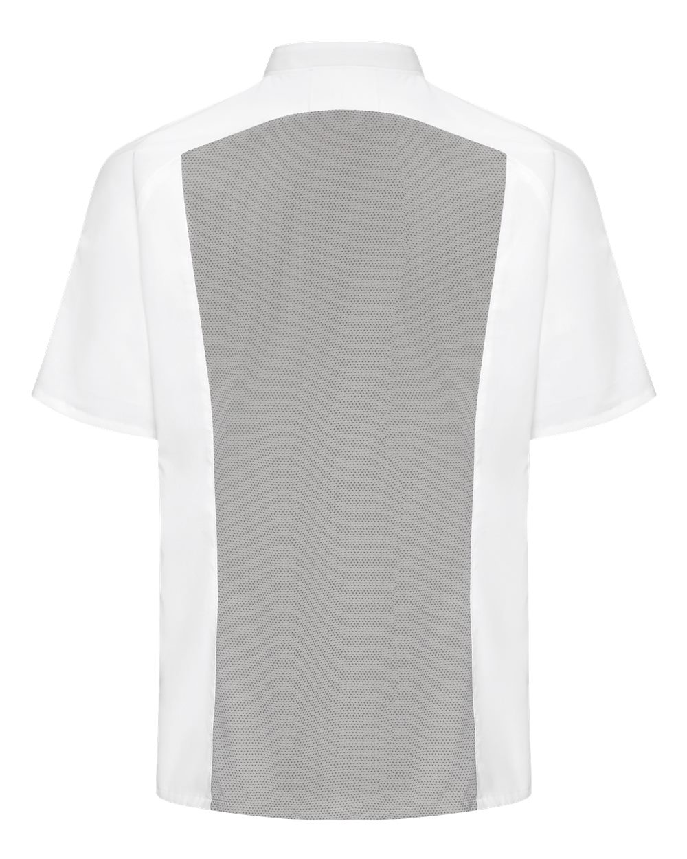 Rear View of White/ Grey Mesh Airflow Raglan Chef Coat - 052M