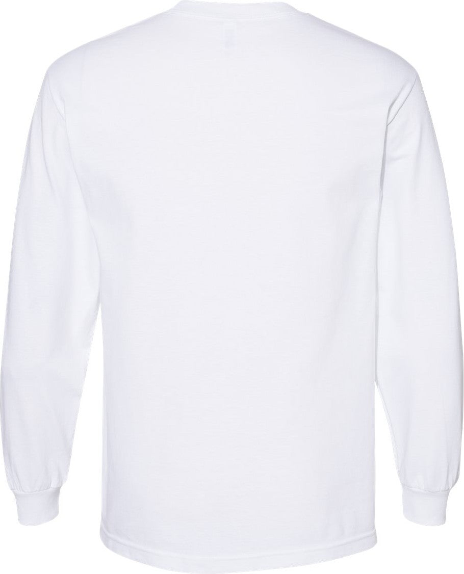 Front View of White Heavyweight Cotton Long Sleeve Tee - 1304