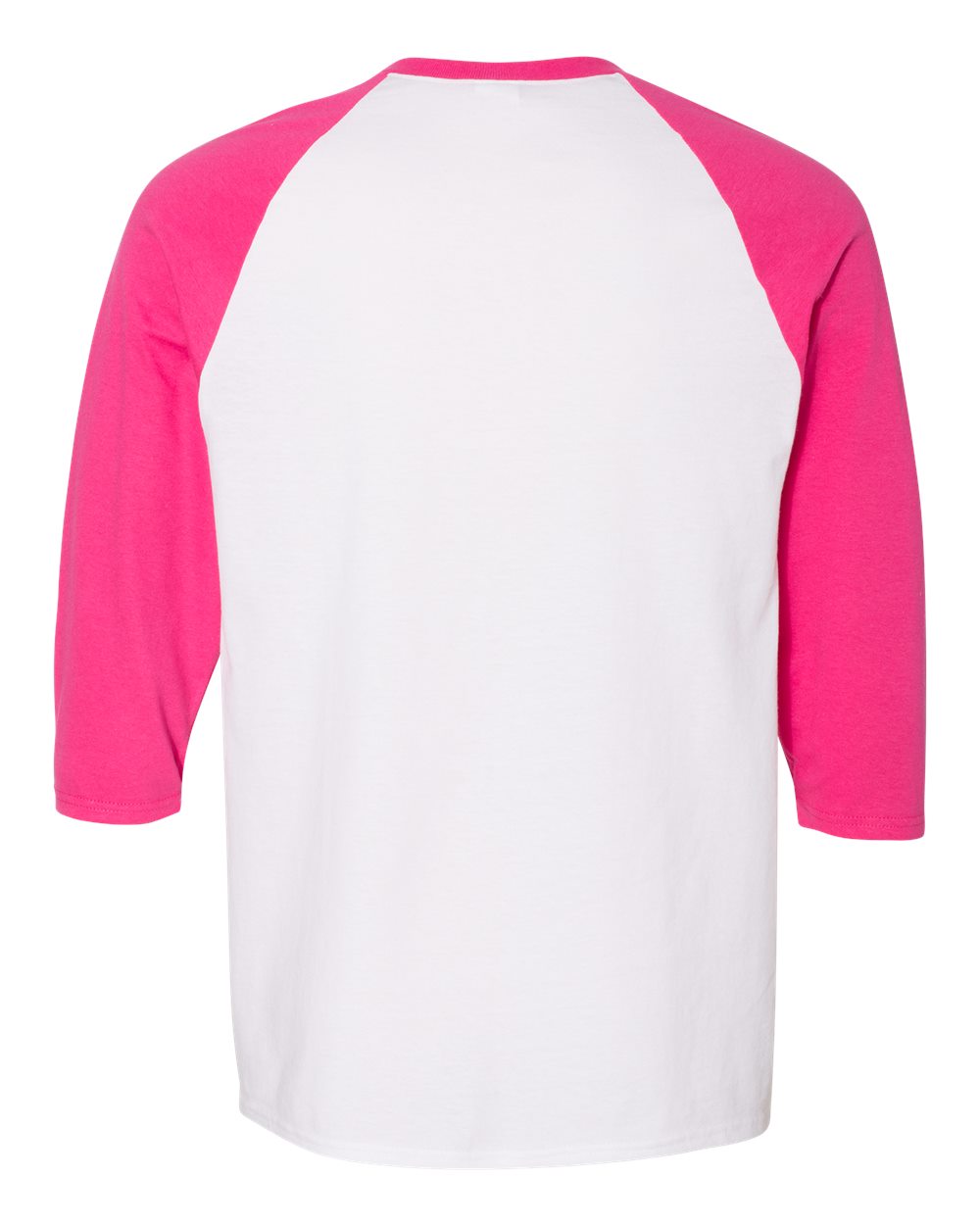 Front View of White/ Heliconia Heavy Cotton™ Raglan Three-Quarter Sleeve T-Shirt - 5700