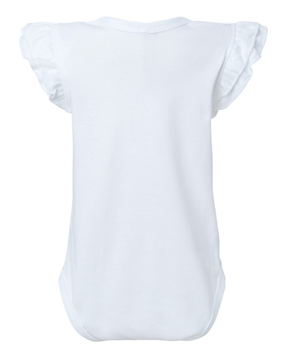 Front View of White Infant Flutter Sleeve Baby Rib Bodysuit - 4439