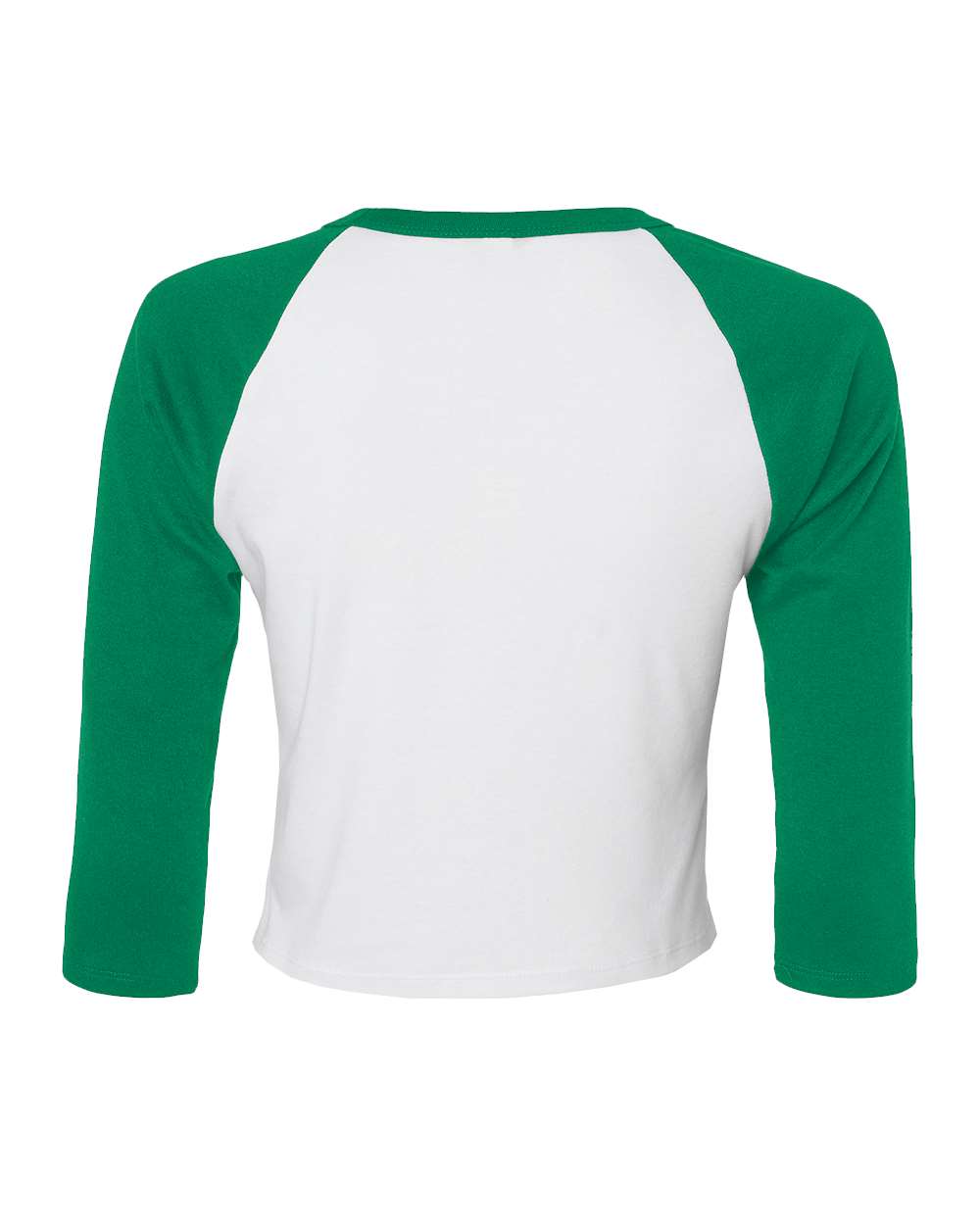 Front View of White/ Kelly Women's Micro Rib 3/4 Raglan Sleeve Baby Tee - 1200