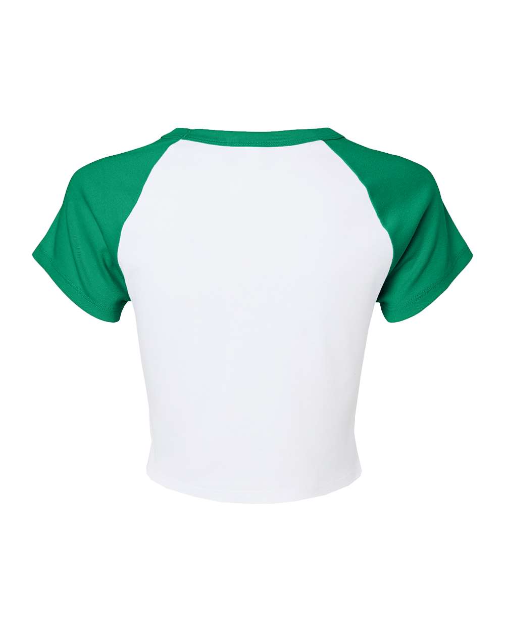 Front View of White/ Kelly Women's Micro Rib Raglan Baby Tee - 1201