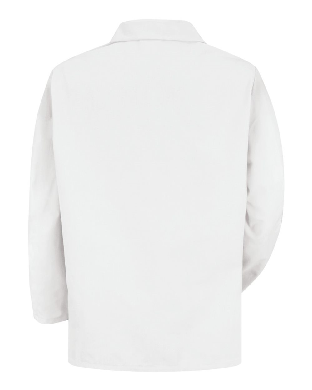 Rear View of White Lapel Counter Coat - Tall Sizes - KP10T