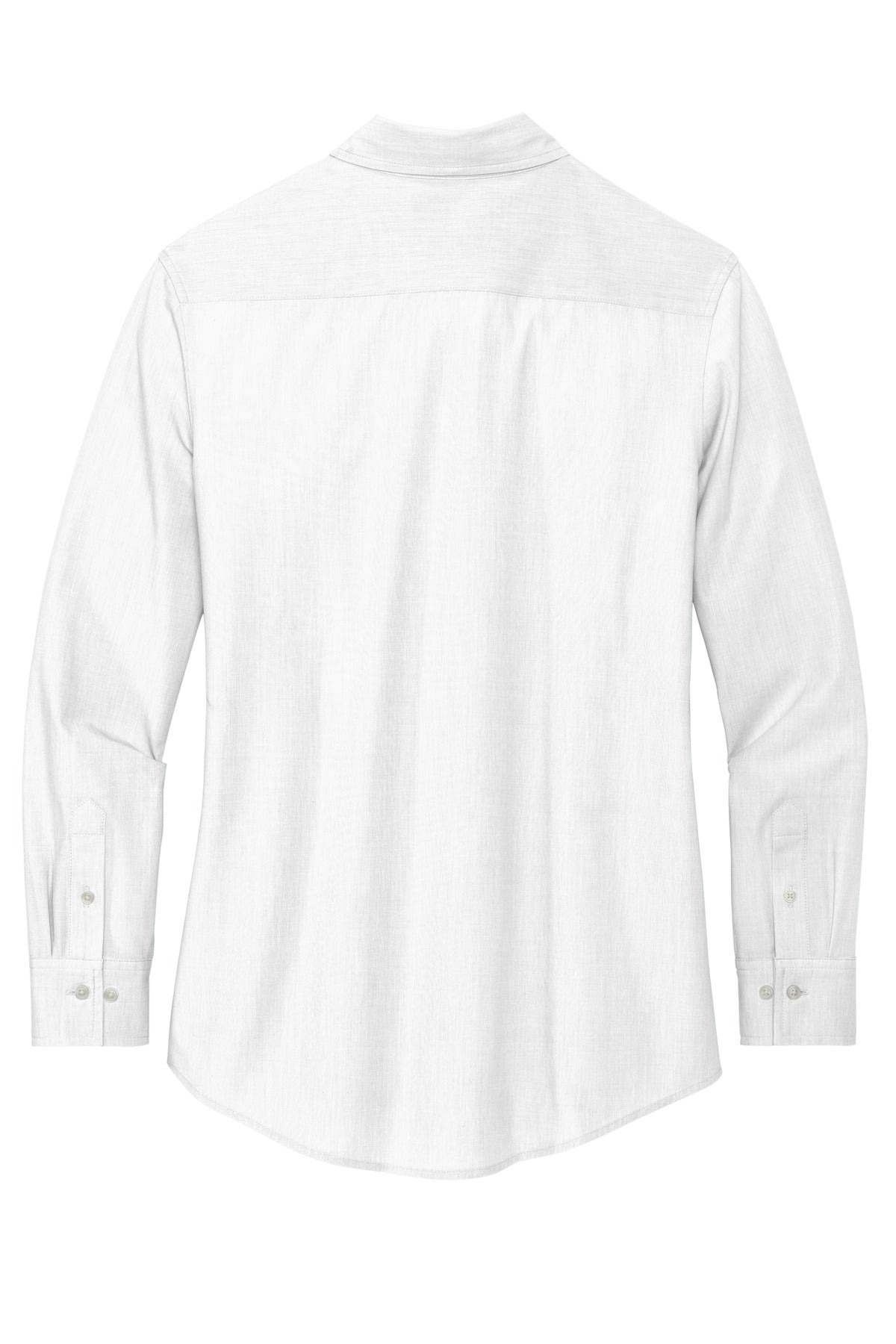 Front View of White Mercer+Mettle Women's Long Sleeve Stretch Woven Shirt MM2001