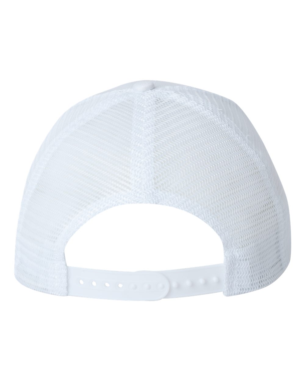 Front View of White Mesh-Back Twill Trucker Cap - VC400