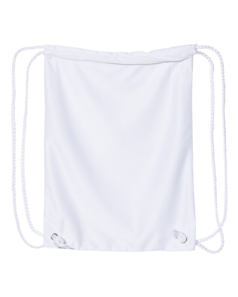 Front View of White Mesh Drawstring Backpack - 8895