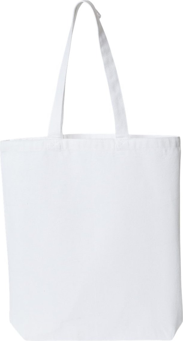 Front View of White Midweight Recycled Gusseted Tote - OAD106R