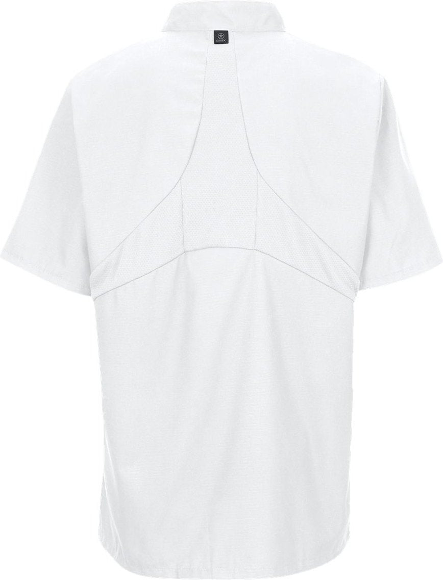 Front View of White Mimix™ Short Sleeve Chef Coat with OilBlok - 046X
