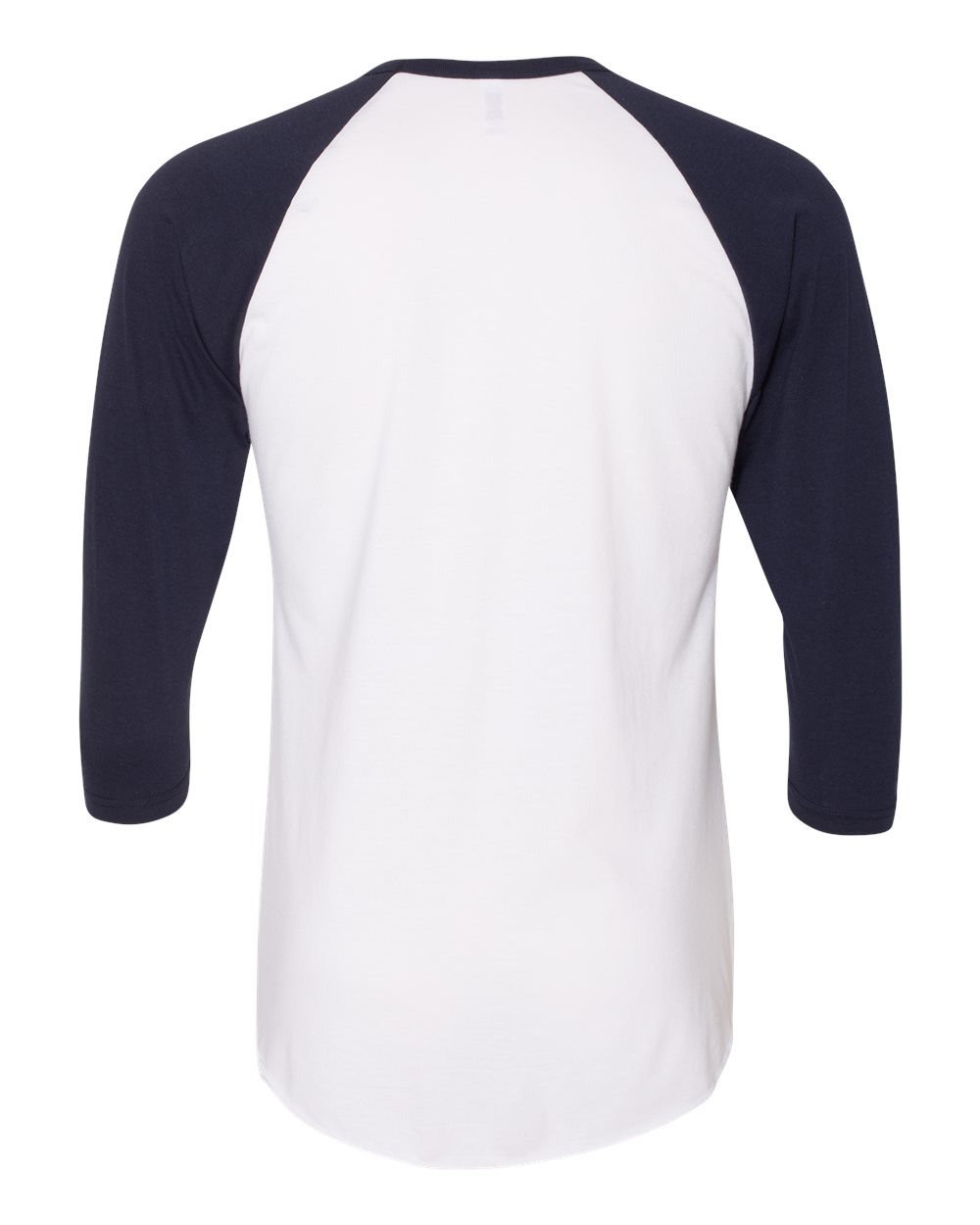 Front View of White/ Navy 50/50 Raglan Three-Quarter Sleeve Tee - BB453W