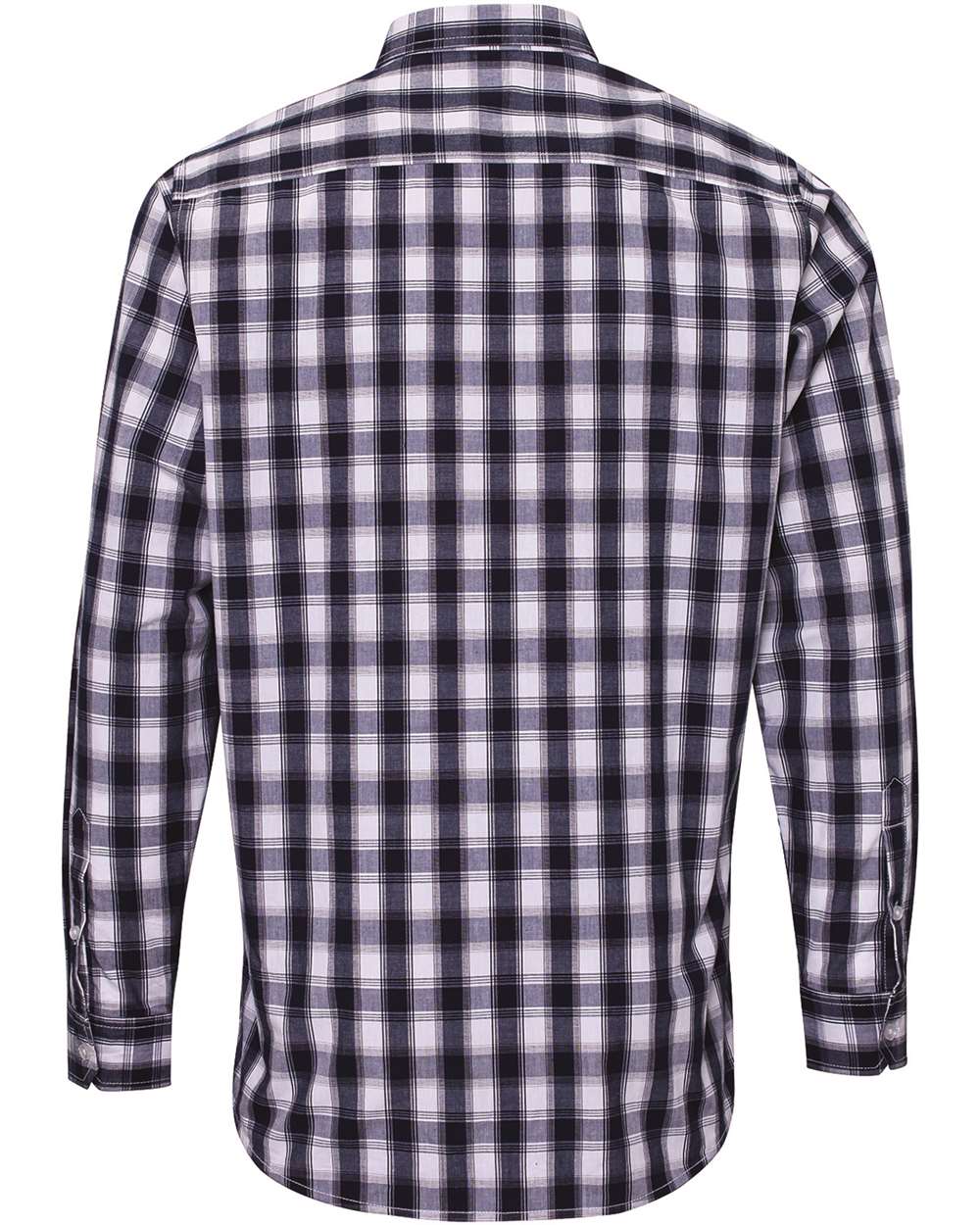 Front View of White/ Navy Men's Mulligan Check Cotton Shirt - RP250