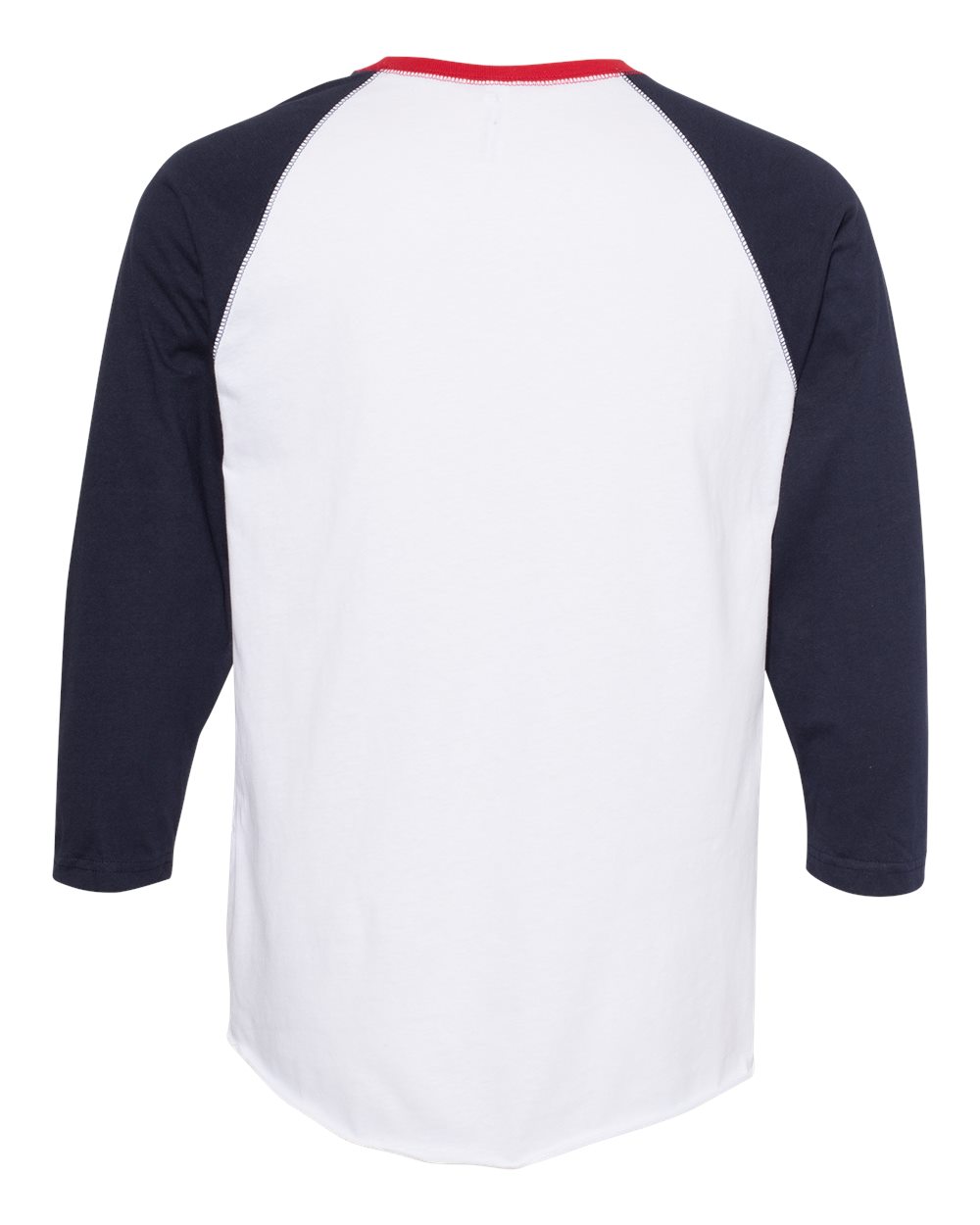 Front View of White/ Navy/ Red Baseball Fine Jersey Three-Quarter Sleeve Tee - 6930