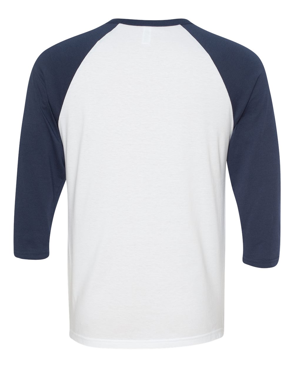 Rear View of White/ Navy Three-Quarter Sleeve Baseball Tee - 3200