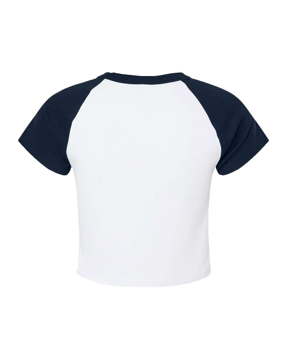 Front View of White/ Navy Women's Micro Rib Raglan Baby Tee - 1201