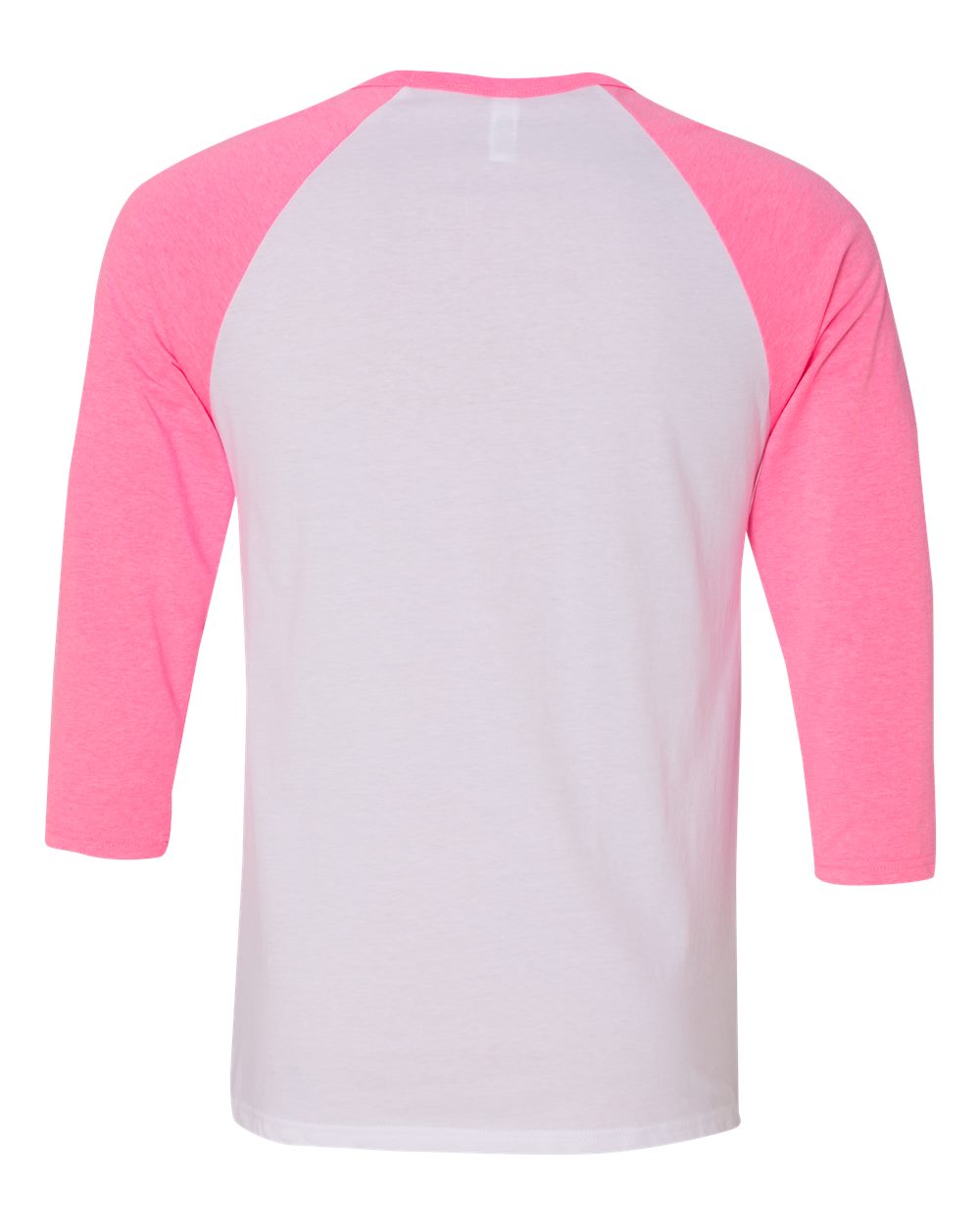 Rear View of White/ Neon Pink Three-Quarter Sleeve Baseball Tee - 3200