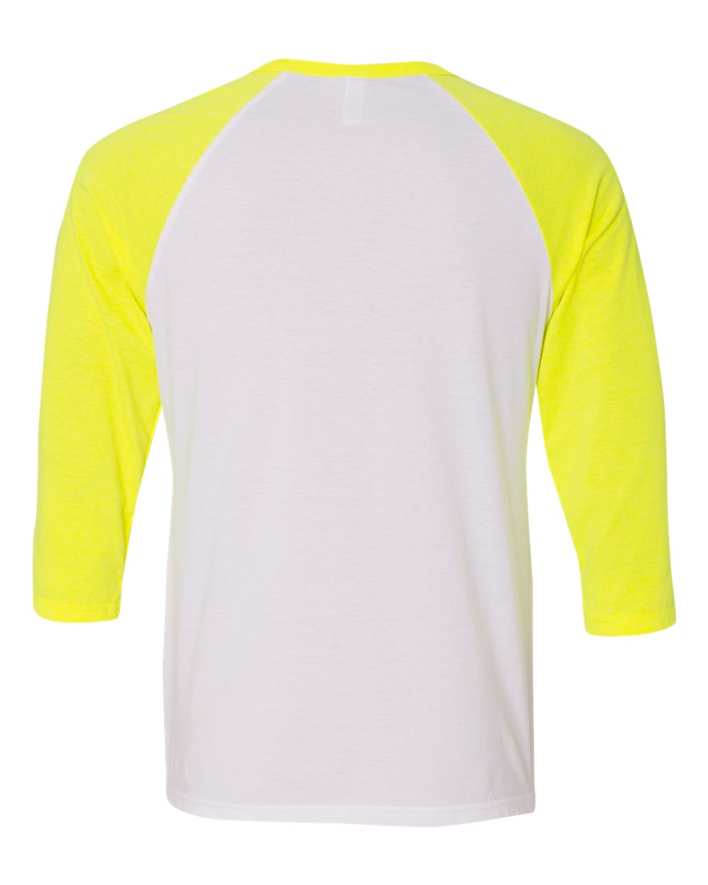 Rear View of White/ Neon Yellow Three-Quarter Sleeve Baseball Tee - 3200