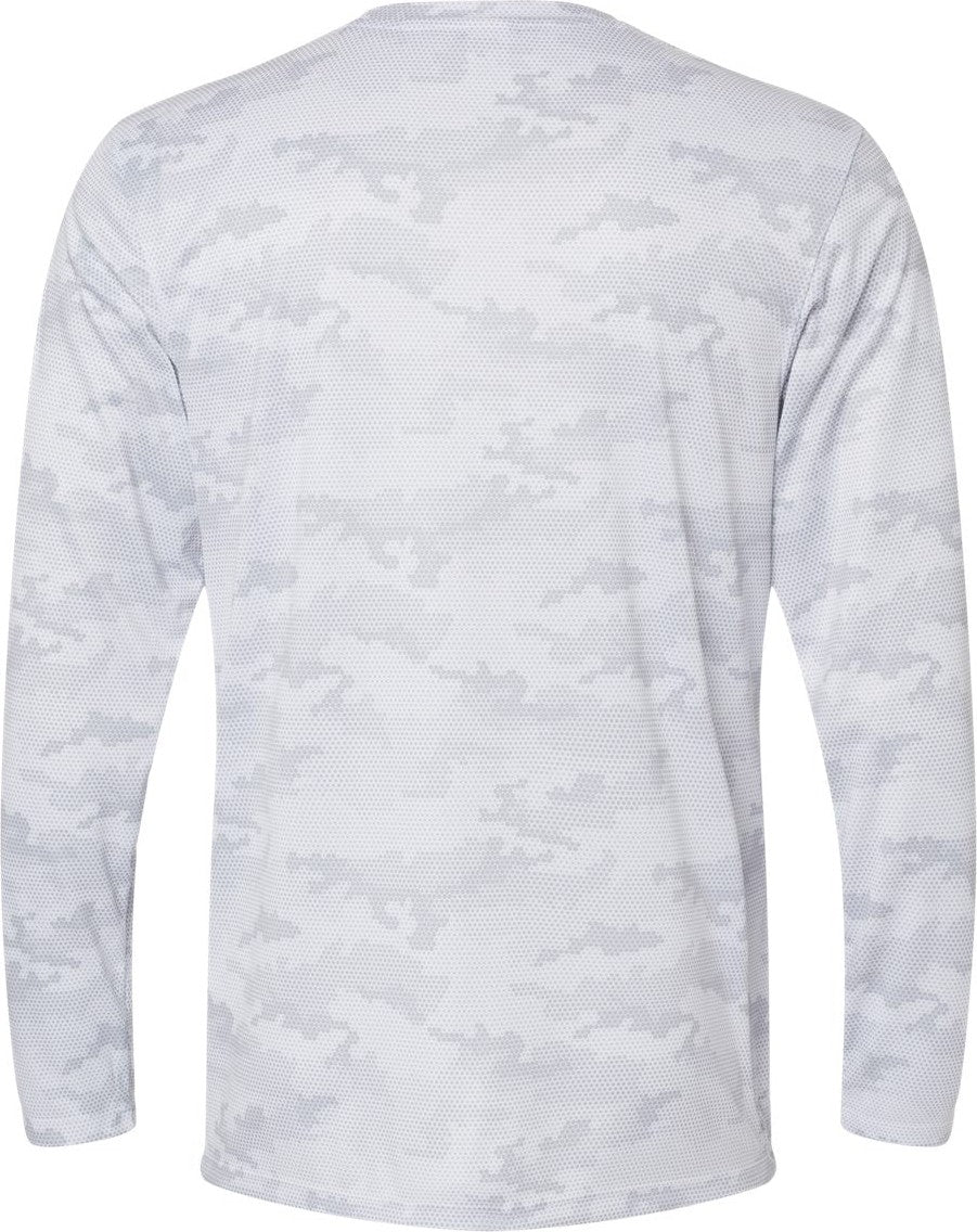 Rear View of White Pompano Performance Camo Long Sleeve T-Shirt - 217