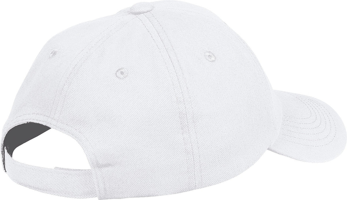 Rear View of White Port Authority Unstructured Brushed Twill Cap. BTU