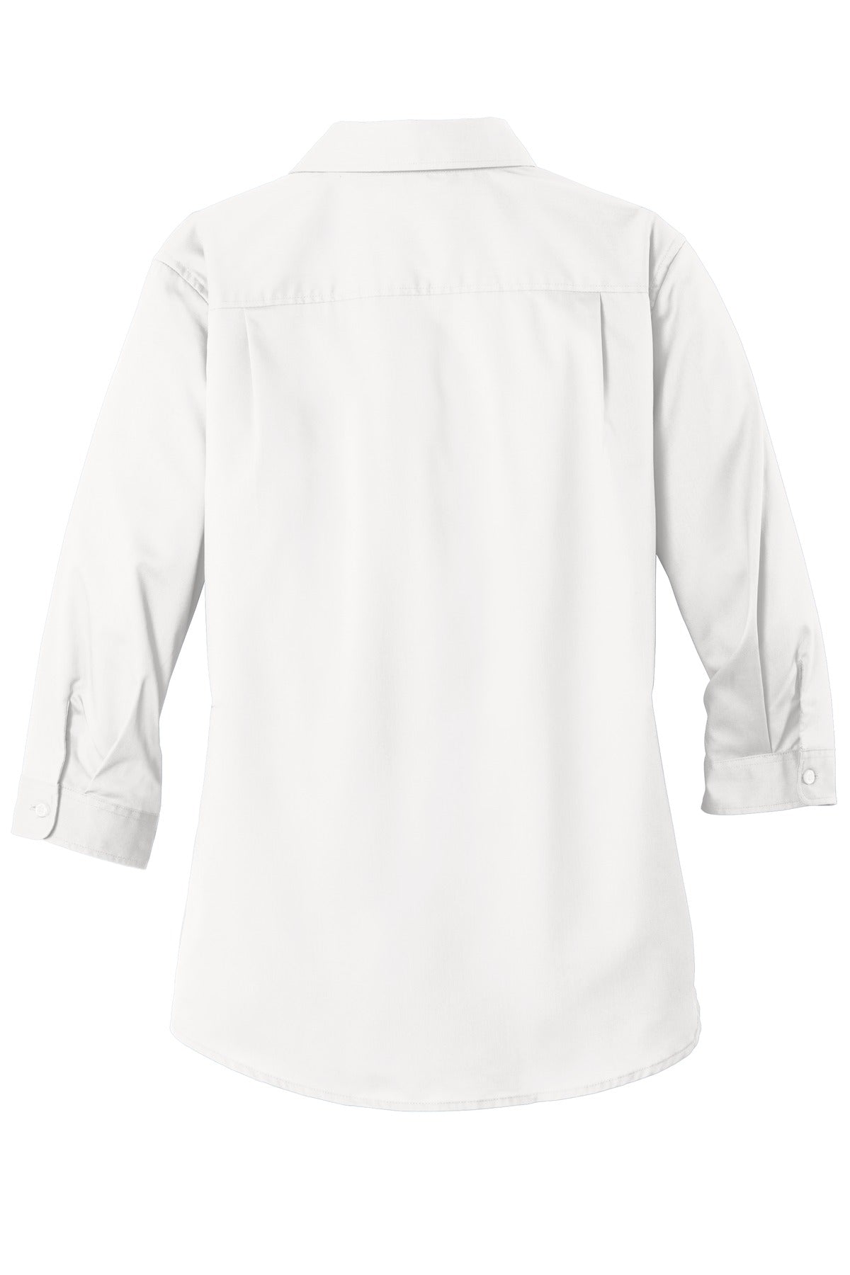 Front View of White Port Authority Women's 3/4-Sleeve SuperPro Twill Shirt. L665