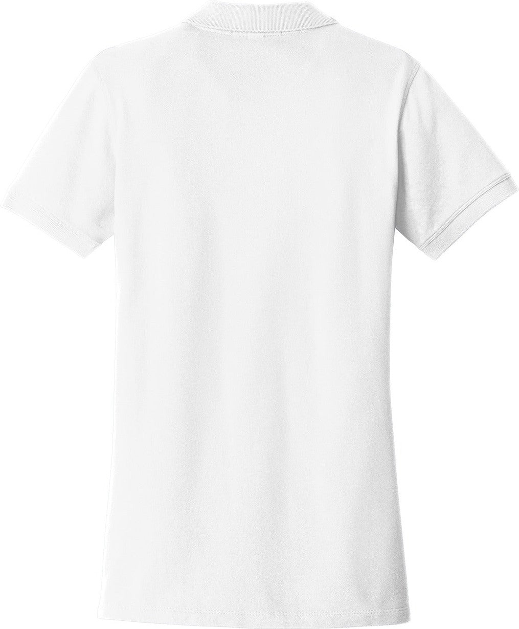 Rear View of White Port Authority Women's EZCotton Polo. LK8000