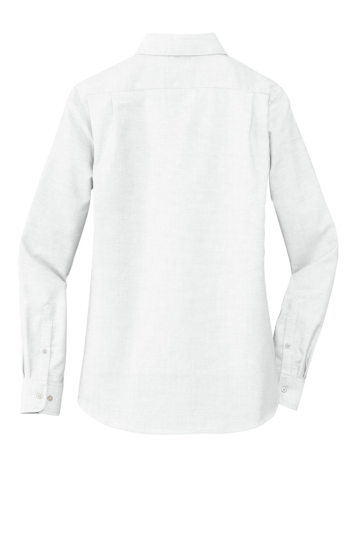 Rear View of White Port Authority Women's SuperPro Oxford Shirt. L658