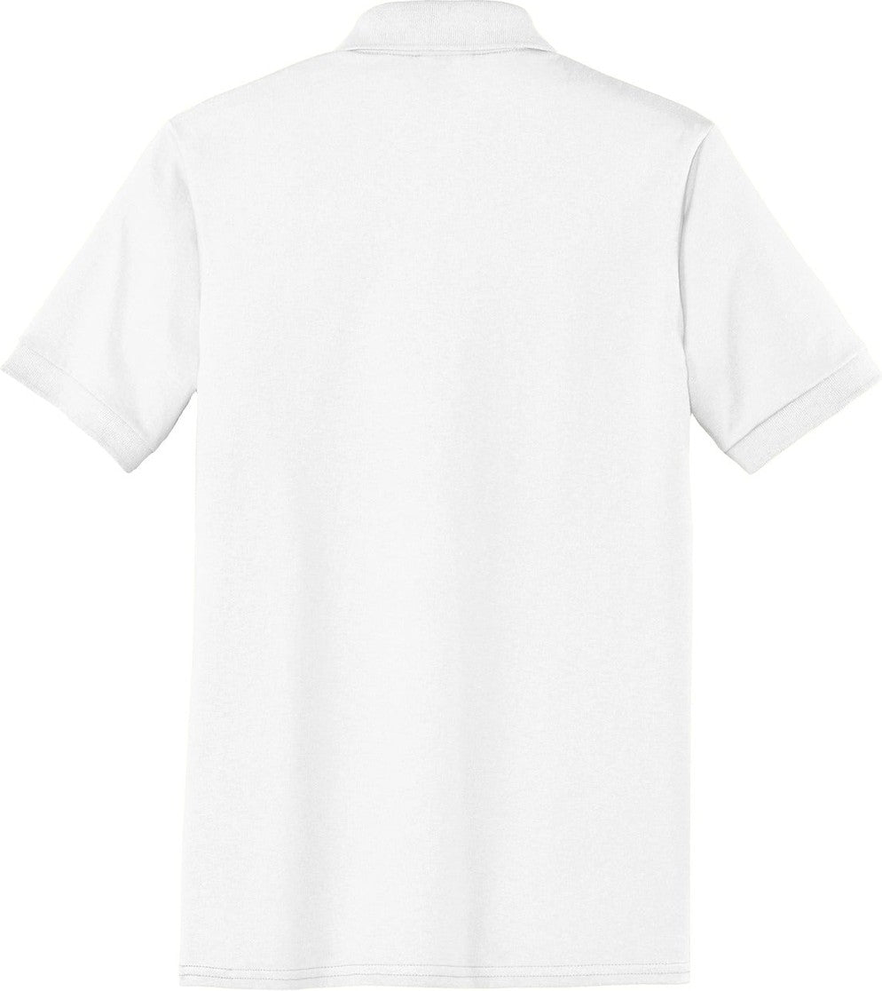 Rear View of White Port & Co Core Blend Jersey Knit Pocket Polo. KP55P