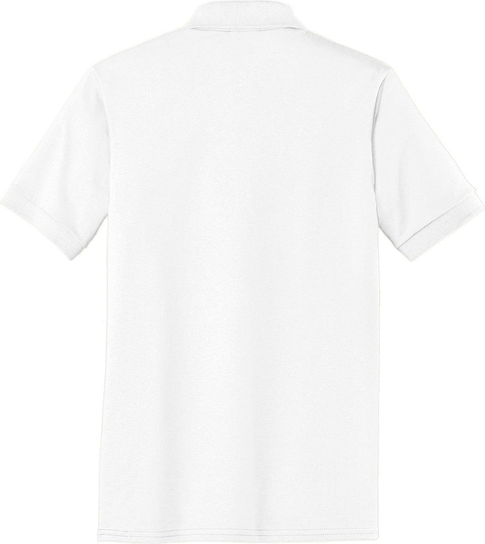 Rear View of White Port & Co Core Blend Jersey Knit Polo. KP55