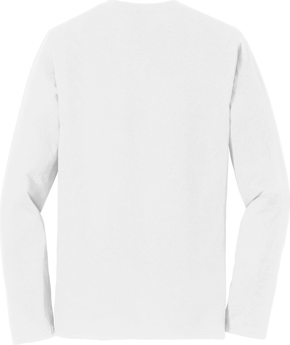 Rear View of White Port & Co Long Sleeve Fan Favorite Tee. PC450LS