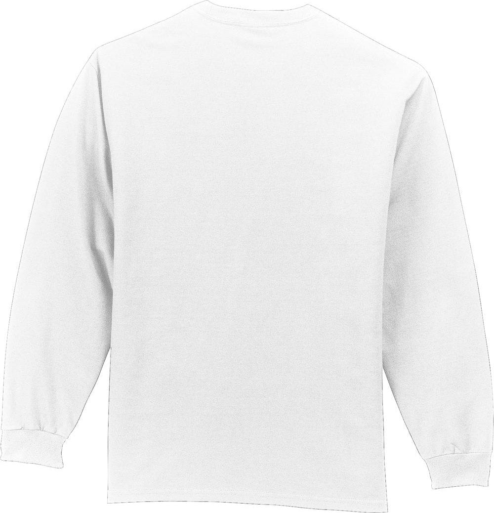 Front View of White Port & Co Tall Long Sleeve Essential Pocket Tee. PC61LSPT